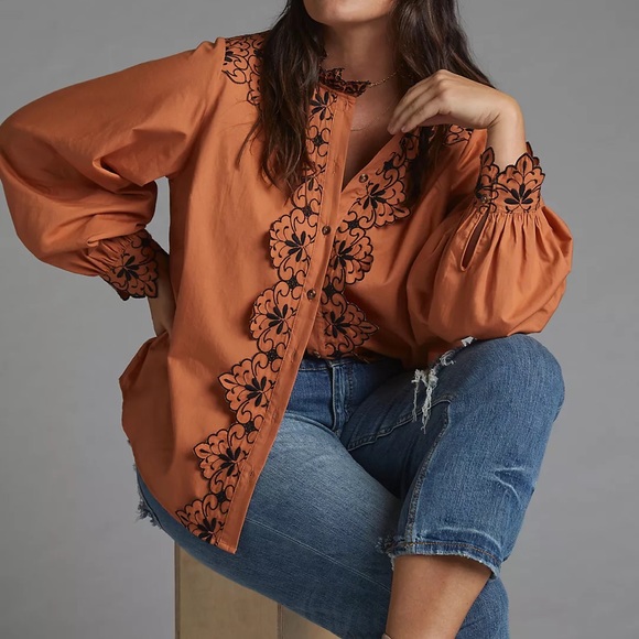 NWT Anthropologie Scalloped Embroidered Blouse 20w - Picture 3 of 4